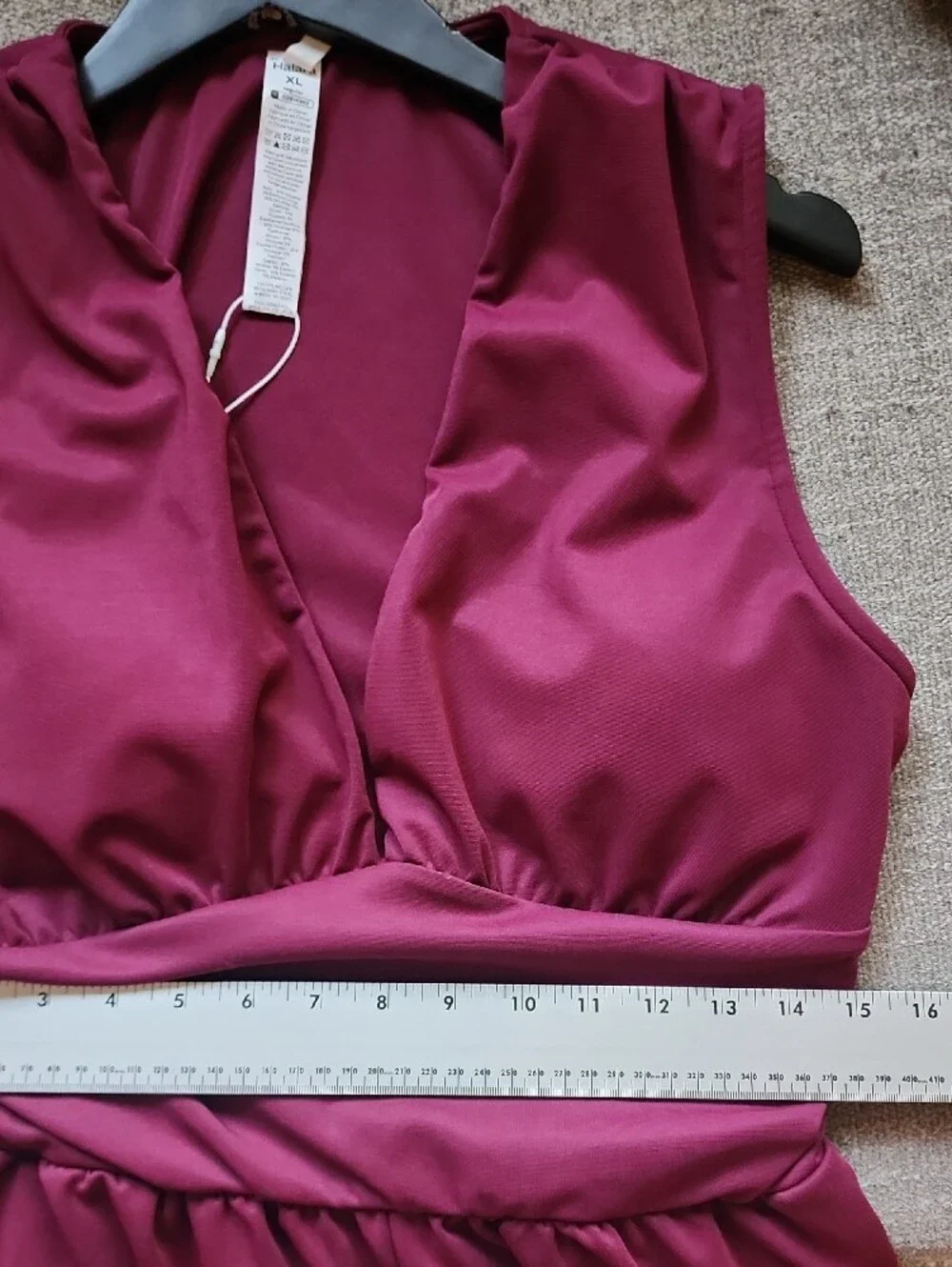 NWT HALARA Burgundy V-Neck Wide Leg Stretch Jumpsuit With Pockets